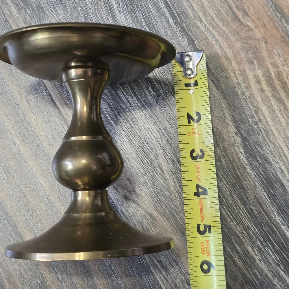 RIH Solid Brass Pillar Candle Holder Pedestal Spike Made in India Vintage 5.5in